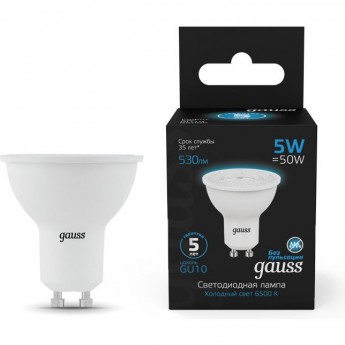 Лампа GAUSS BLACK MR16 5W 530LM 6500K GU10 LED 1/10/100 Лампа GAUSS BLACK MR16 5W 530LM 6500K GU10 LED 1/10/100