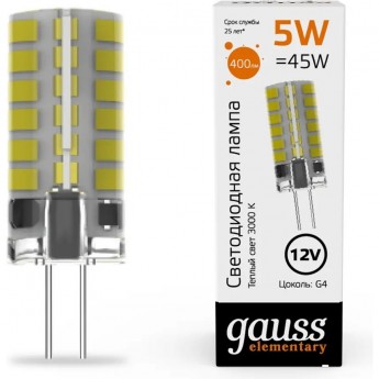 Лампа GAUSS ELEMENTARY G4 12V 5W 400lm 3000K силикон LED Лампа GAUSS ELEMENTARY G4 12V 5W 400lm 3000K силикон LED